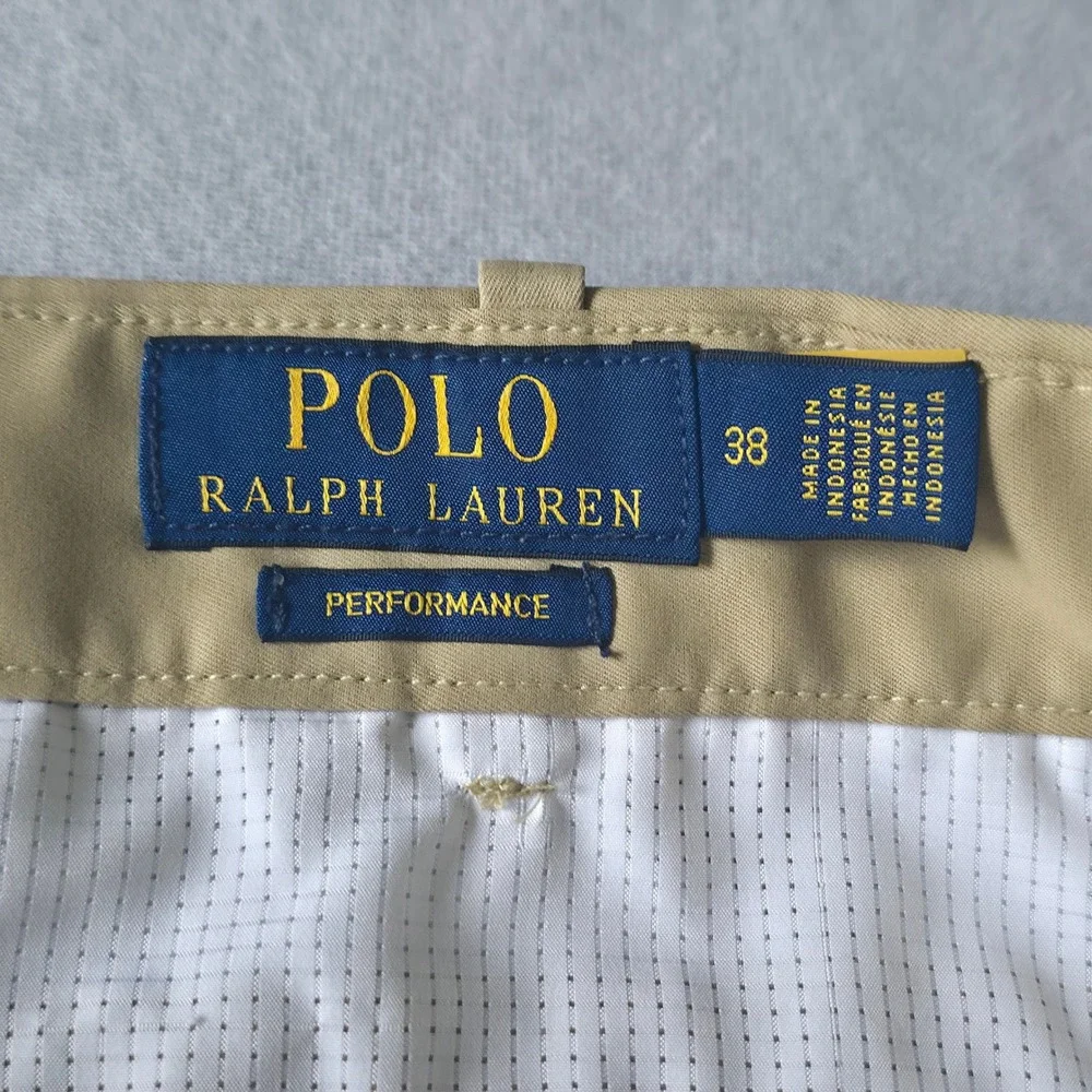 Polo Ralph Lauren Men Golf Shorts Tan Performance Khaki Flat Front Size 38
